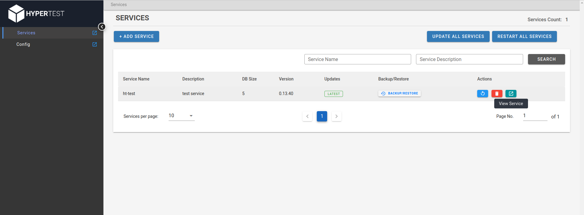 Add New Service Hypertest Docs